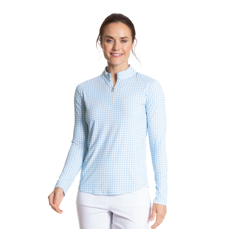 Gingham Cooling Sun Protection Quarter Zip Pull Over